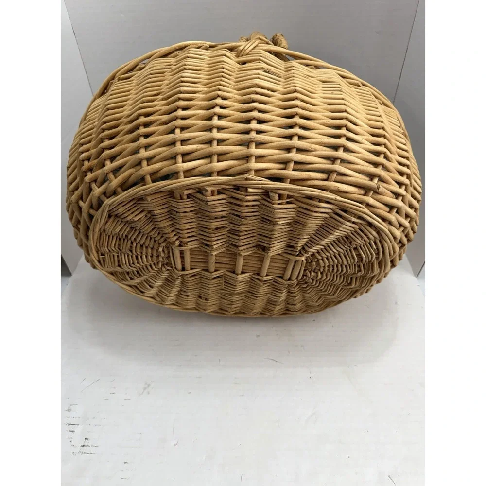 Wicker Picnic Storage Basket Long with Flip Open Lids, Carrying Handle Utensils